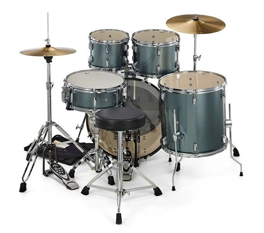 PEARL RS525SC/C706 - Roadshow Charcoal Metallic 5 Parça (22B/10T/12T/16F/14S) Aksamlı & Zilli Akustik Davul Seti