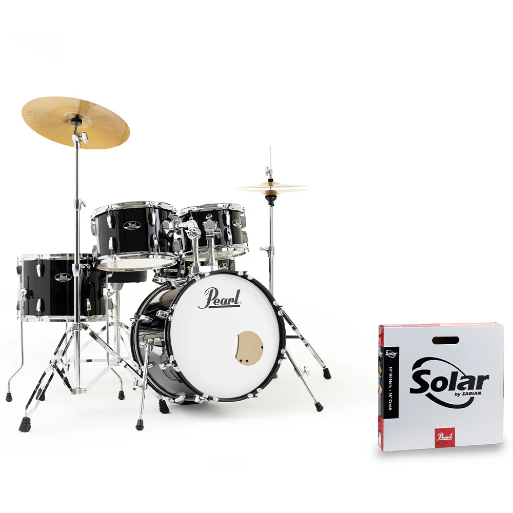 PEARL RS585C/C31 Roadshow Jet Black 5 Parça (18B/10T/12T/14F/13S) Aksamlı ve Sabian Solar Zil Setli Akustik Davul Seti