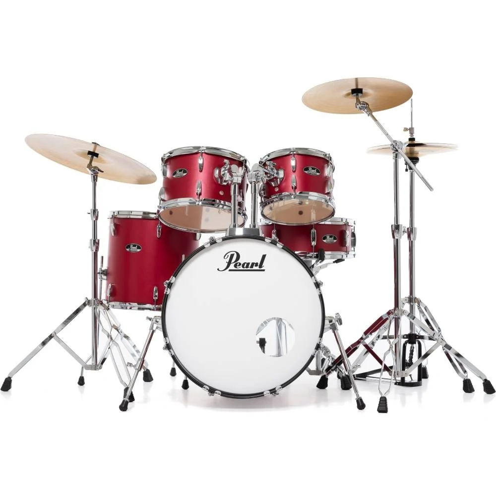 PEARL RS505C/C747 Roadshow Matte Red 5 Parça (20B/10T/12T/14F/14S) Aksamlı & Zilli Akustik Davul Seti