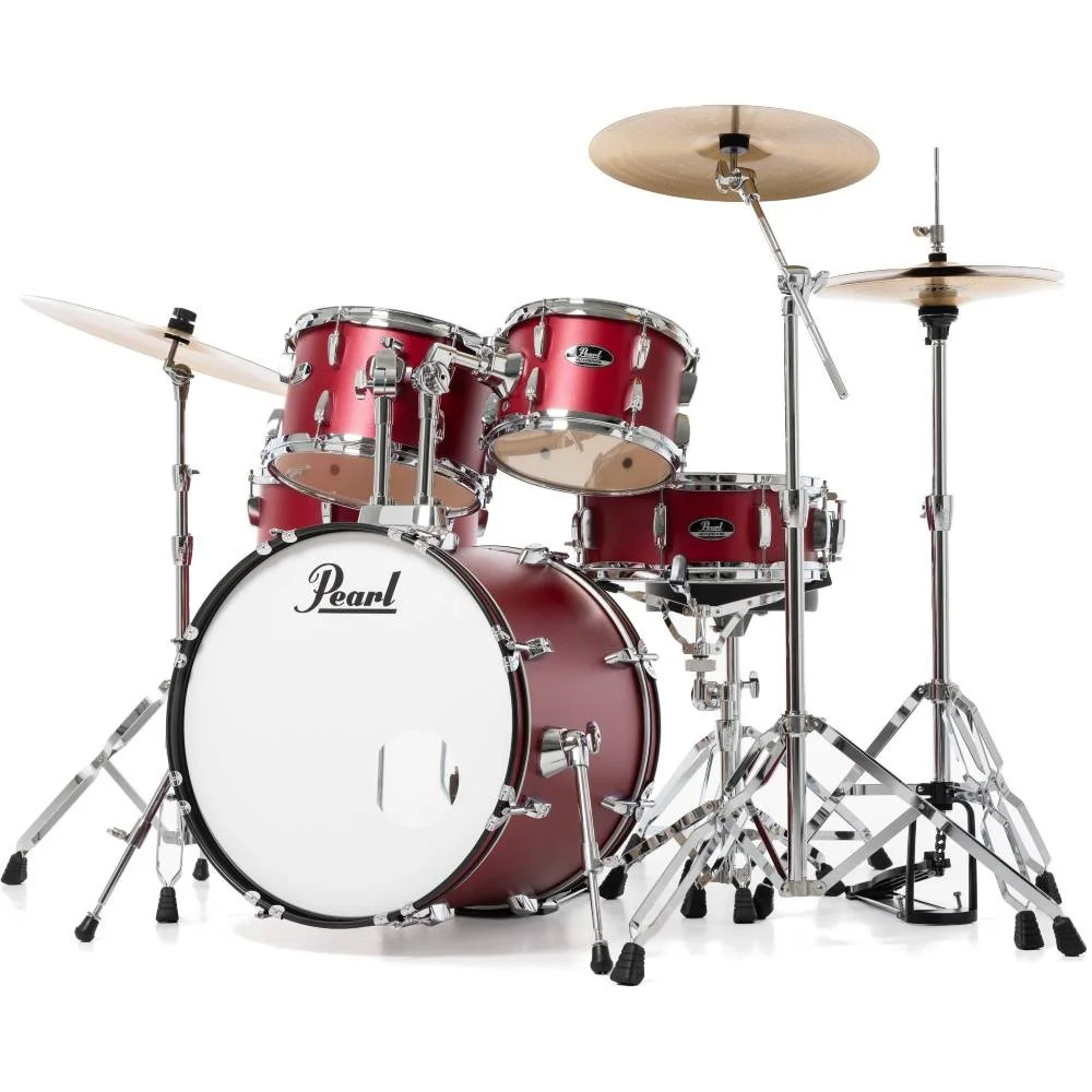 PEARL RS505C/C747 Roadshow Matte Red 5 Parça (20B/10T/12T/14F/14S) Aksamlı & Zilli Akustik Davul Seti