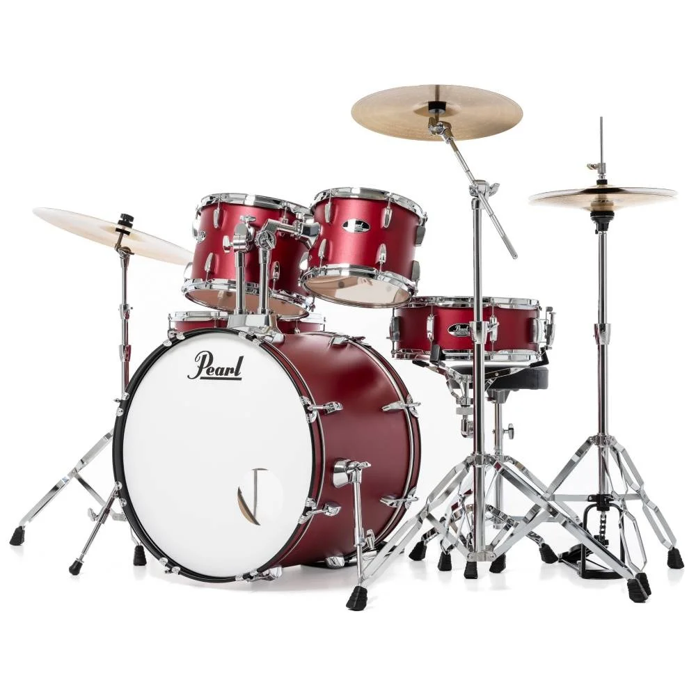 PEARL RS525SBC/C747 Roadshow Matte Red 5 Parça (22B/10T/12T/16F/14S) Aksamlı ve Zilli Akustik Davul Seti