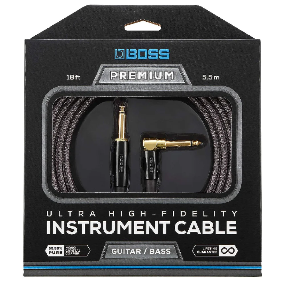 BOSS BIC-P18A Premium Düz/L uç 5.5 Metre Gri Enstrüman Kablosu