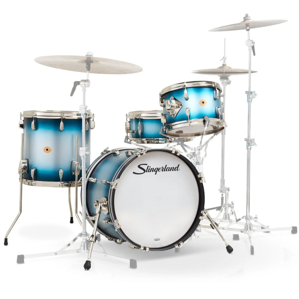 SLINGERLAND Radio King Outfit Blue & Silver Lacquer 4 Parça (18B/12T/14F/14S) Akustik Davul Seti