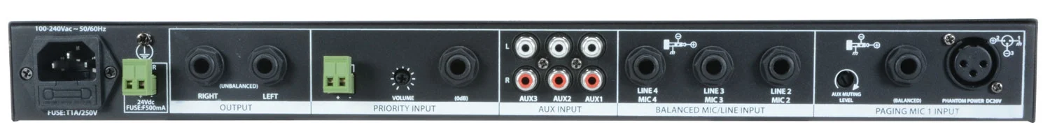 Adastra ML432 1U Ultra İnce 4 Kanal Mikser 4 Mic-3 Stereo Aux Giriş +20V Phantom