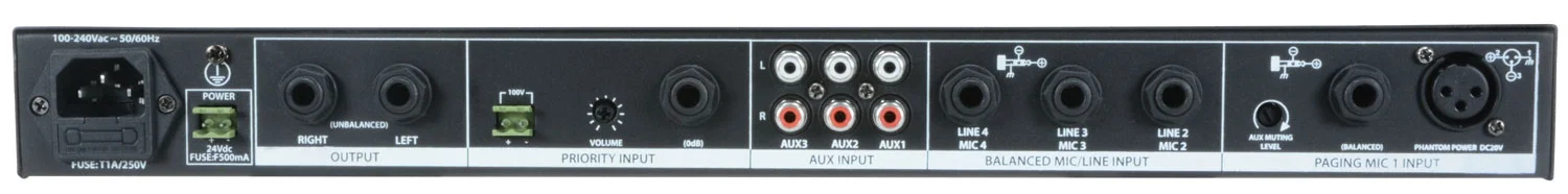 Adastra ML432 1U Ultra İnce 4 Kanal Mikser 4 Mic-3 Stereo Aux Giriş +20V Phantom