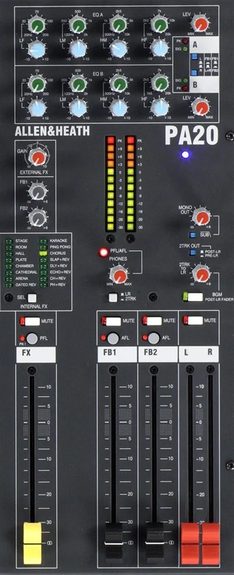 ***** Allen &amp; Heath PA20 20 Kanal Deck Mixer, 16 Efx, 4 Aux, Grup, +48 Phantom
