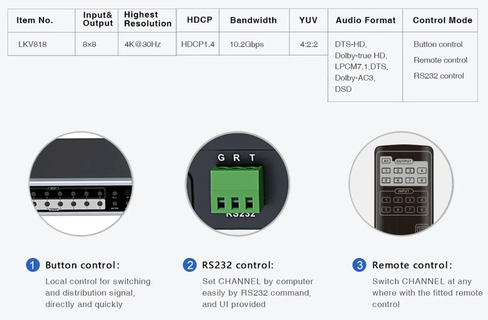 LENKENG LKV818 8x8 HDMI Matrix Switcher, 1.4, 4K×2K @ 30Hz
