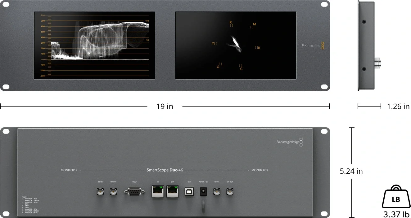 Blackmagic Design SmartScope Duo 4K Rack montajlı Çift 6G-SDI Monitör.