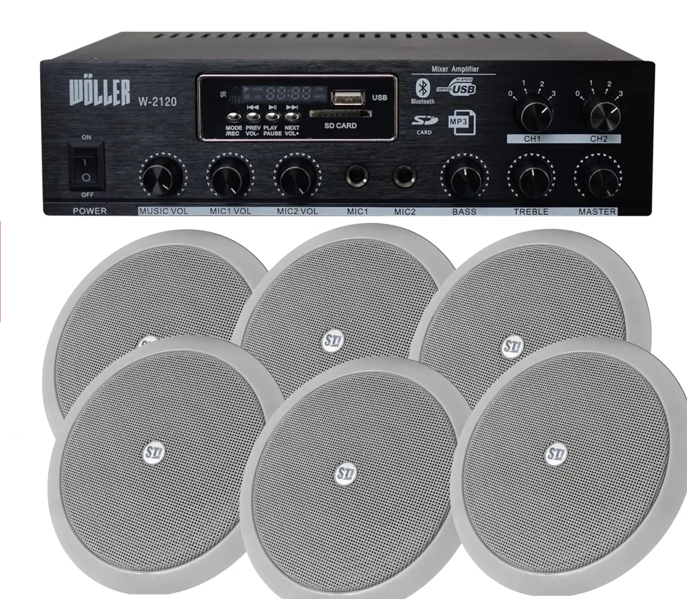 PA-1206 Özelleştirilebilir Tavan Hoparlörü + Amfi Seti (2 Zone,100W)