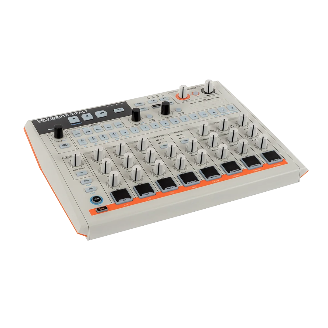 Arturia Drumbrute Impact 1984 10 sesli analog bir davul makinesi, yeni ve sade kırık beyaz estetiğiyle yeniden tasarlandı