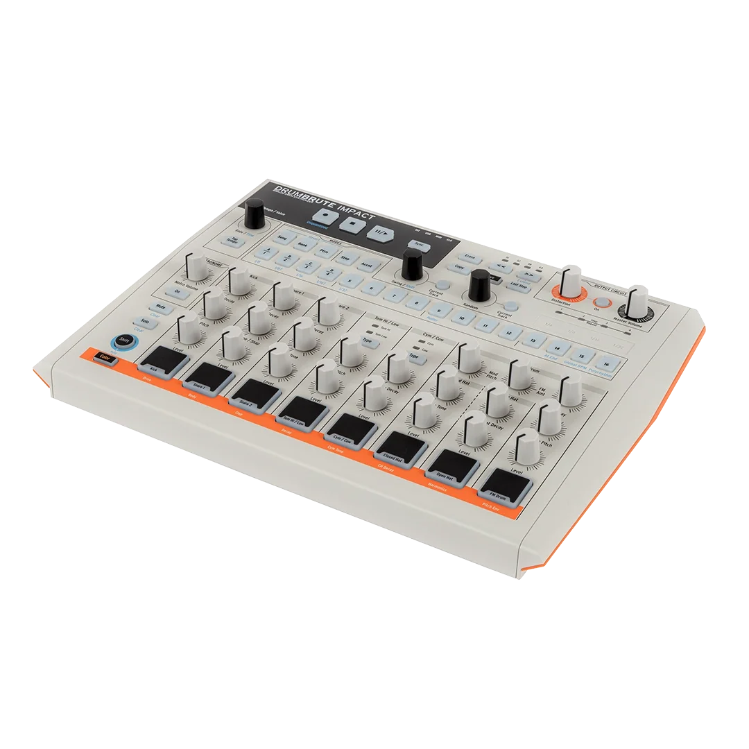 Arturia Drumbrute Impact 1984 10 sesli analog bir davul makinesi, yeni ve sade kırık beyaz estetiğiyle yeniden tasarlandı