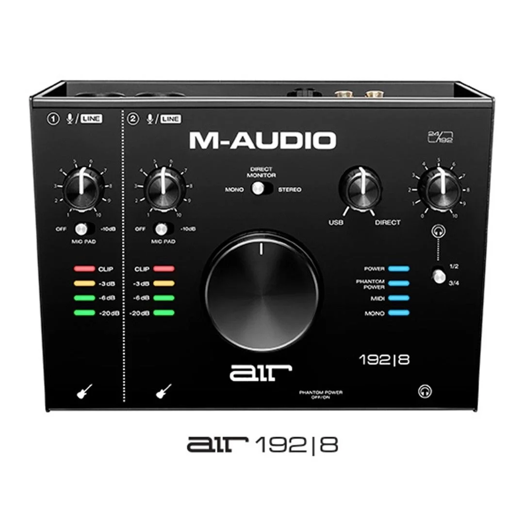 M-Audio AIR 192|8 2-giriş / 4-çıkış / 24-bit/192 kHz / +48 V mikrofon / MIDI/ enstrüman girişli yeni nesil ses kartı