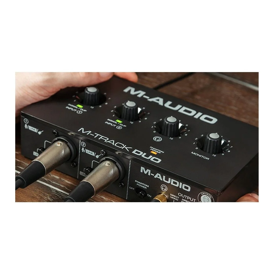 M-Audio M-Track Duo | 2 Kanal, 48 khz, 2 Mikrofon / Enstrüman / Line girişli ses kartı