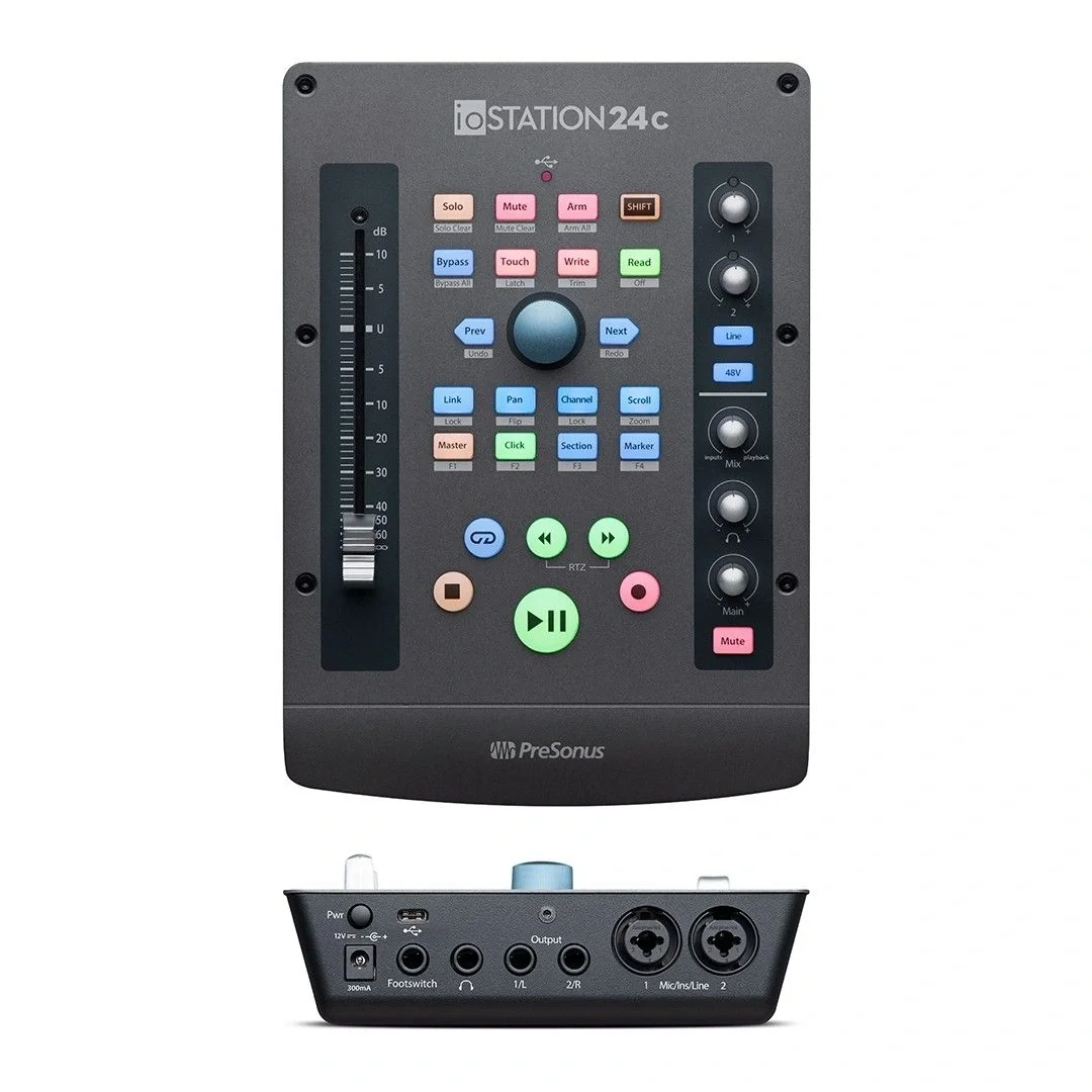 PreSonus ioStation 24c Motorize Fader, Yeni nesil 2 Giriş / 4 Çıkış, 2 mikrofon girişli USB-C ses kartı