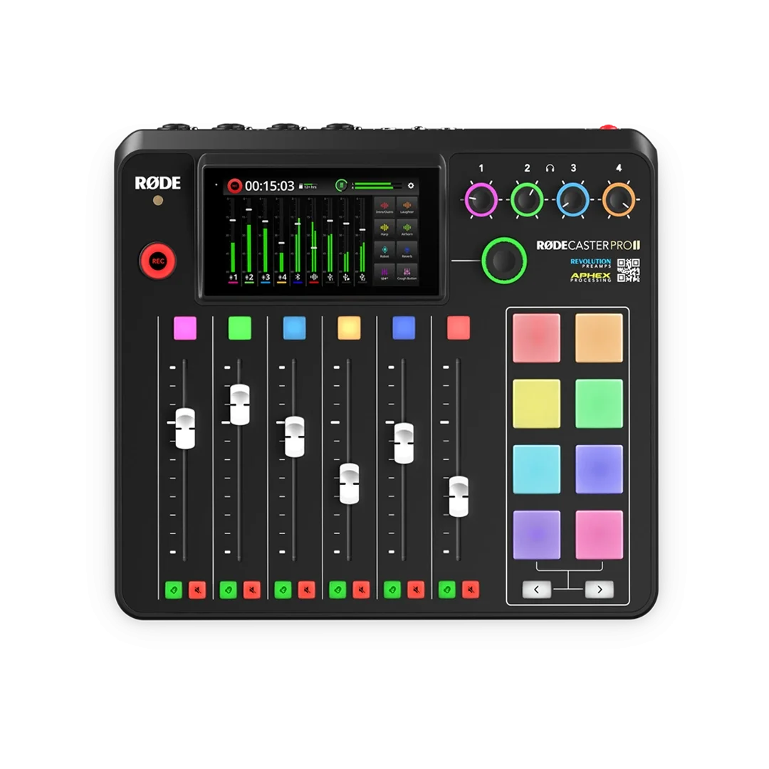 RODE RODECaster Pro II Entegre ses prodüksiyon sistemi -&nbsp;4 Mikrofon girişli, SD card ve Bilgisayara çok kanallı kayıt etme özellikli profesyonel podcast mikser
