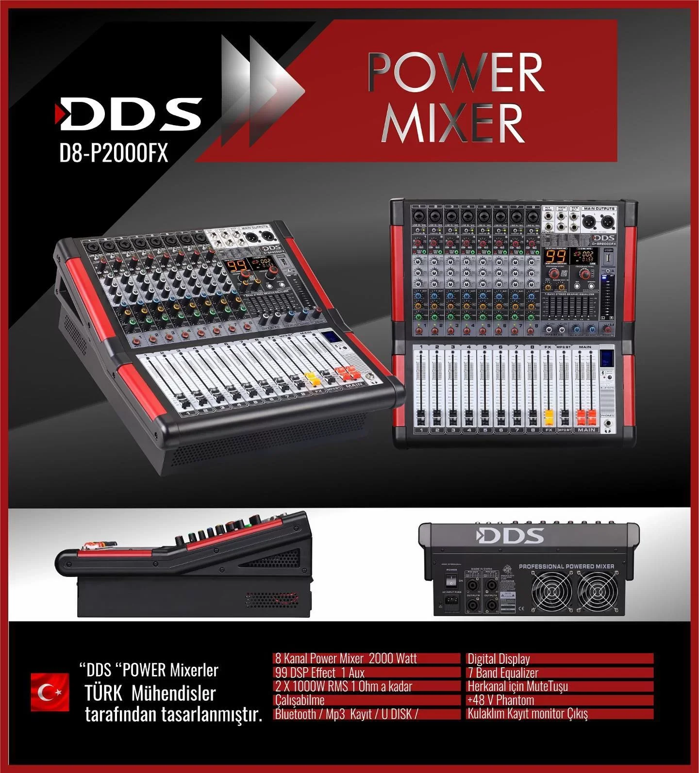 DDS D8P 2000 FX Powermixer 2x1000W 8-kanal Powermixer