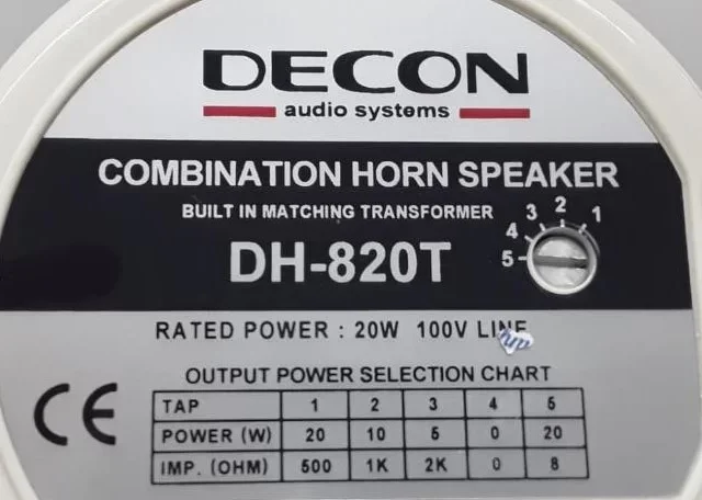 Decon DH-820T Müzik Horn Hoparlör, 20W/100V, 50W 8-ohm, 2-yollu, Tab Seçenekli,