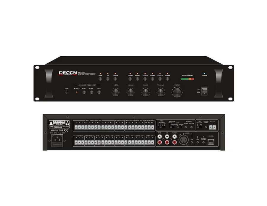 Decon DP-7245 2 Kanal preampli, 6 zone Seçici, 3 aux, Mesaj Kaydetme, 6 Line çıkış, (DP-328 ile 6 zone anons)