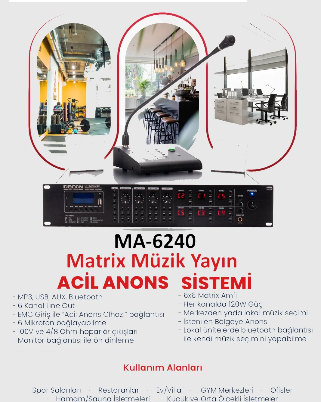 DECON Matrix-6240 6 Bölgeli Matrix Müzik Yayın ve Acil Anons Sistemi