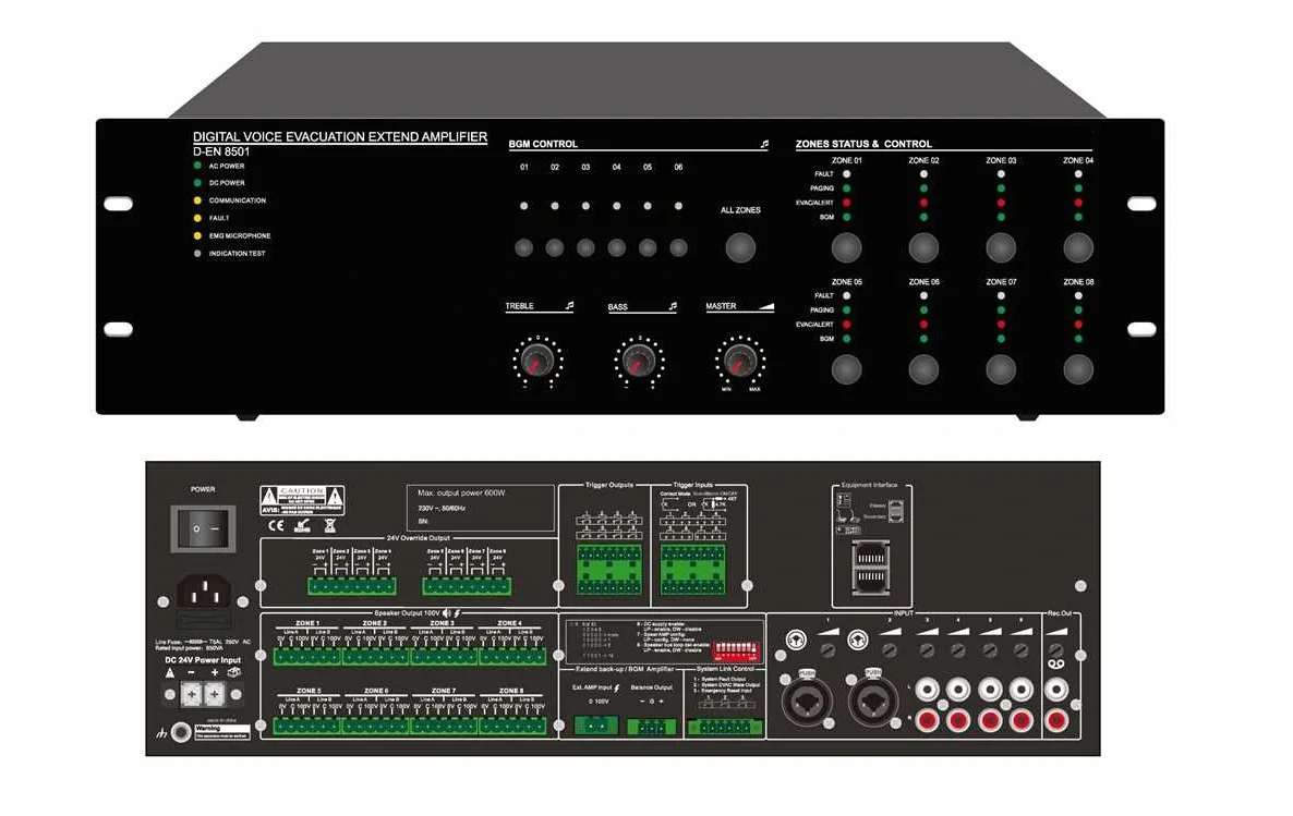 Dexun 34090 Router 300W 8-Zone EVAC EN54-16 Sertifikalı, Acil Anons Sistemi Genişletici