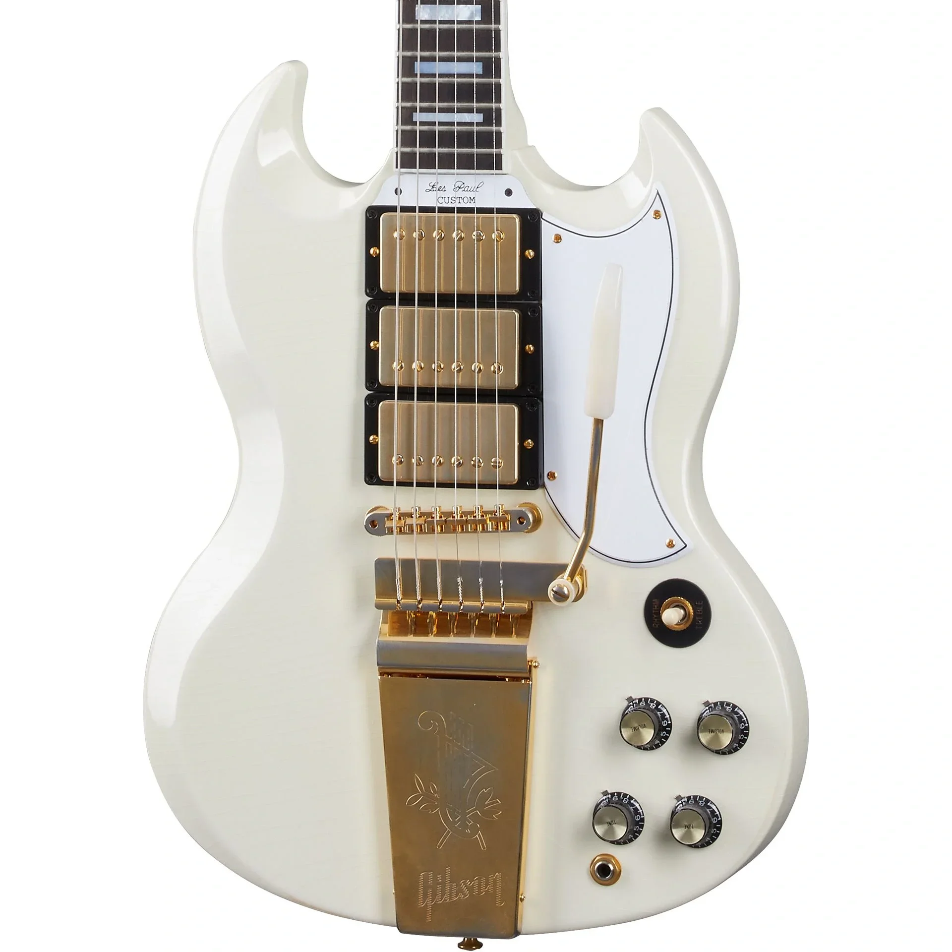 Gibson Custom 1963 Les Paul SG Custom Reissue w/ Maestro Vibrola VOS Elektro Gitar (Classic White)