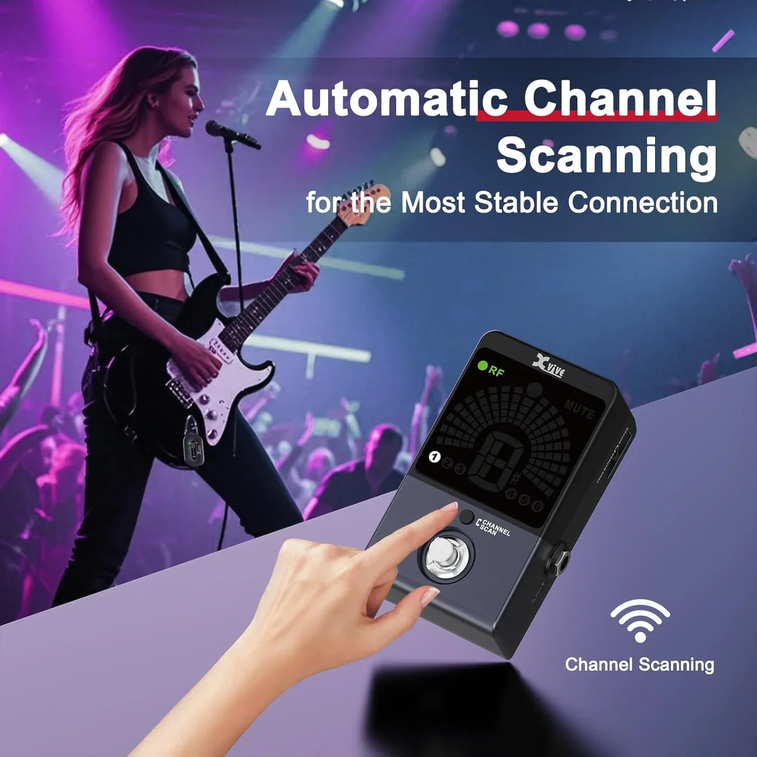 Xvive XV-P58 Akort Aletli Receiver Pedallı 5.8GHZ Kablosuz Gitar Bağlantı Sistemi - Siyah