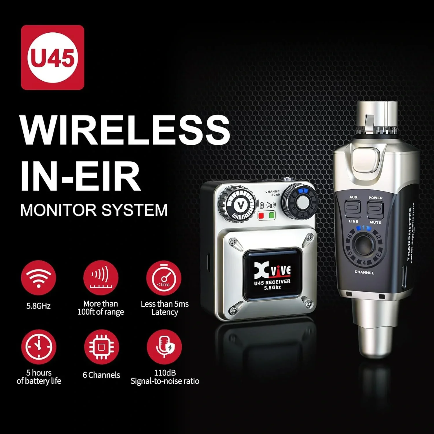 Xvive XV-U45R Kablosuz In-Ear Monitor Sistemi için Sadece Alıcı