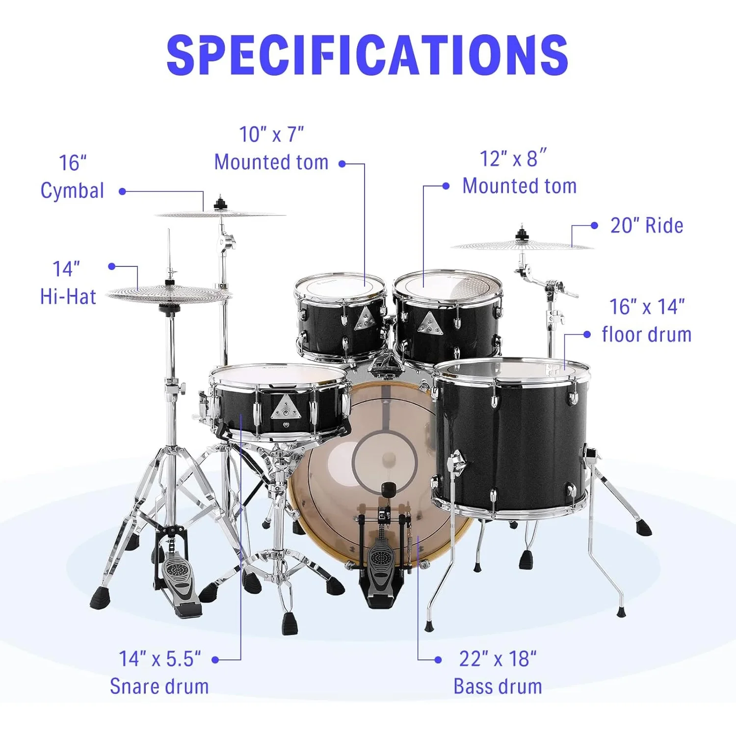 Donner DDS-520 5-Parça 22" Akustik Davul (Siyah)