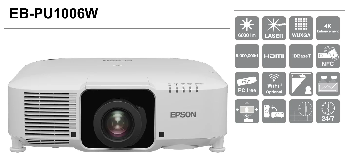 EPSON EB-PU1006W 6000 Ansi Lazer Projeksiyon 1920x1200, LENS HARİÇ