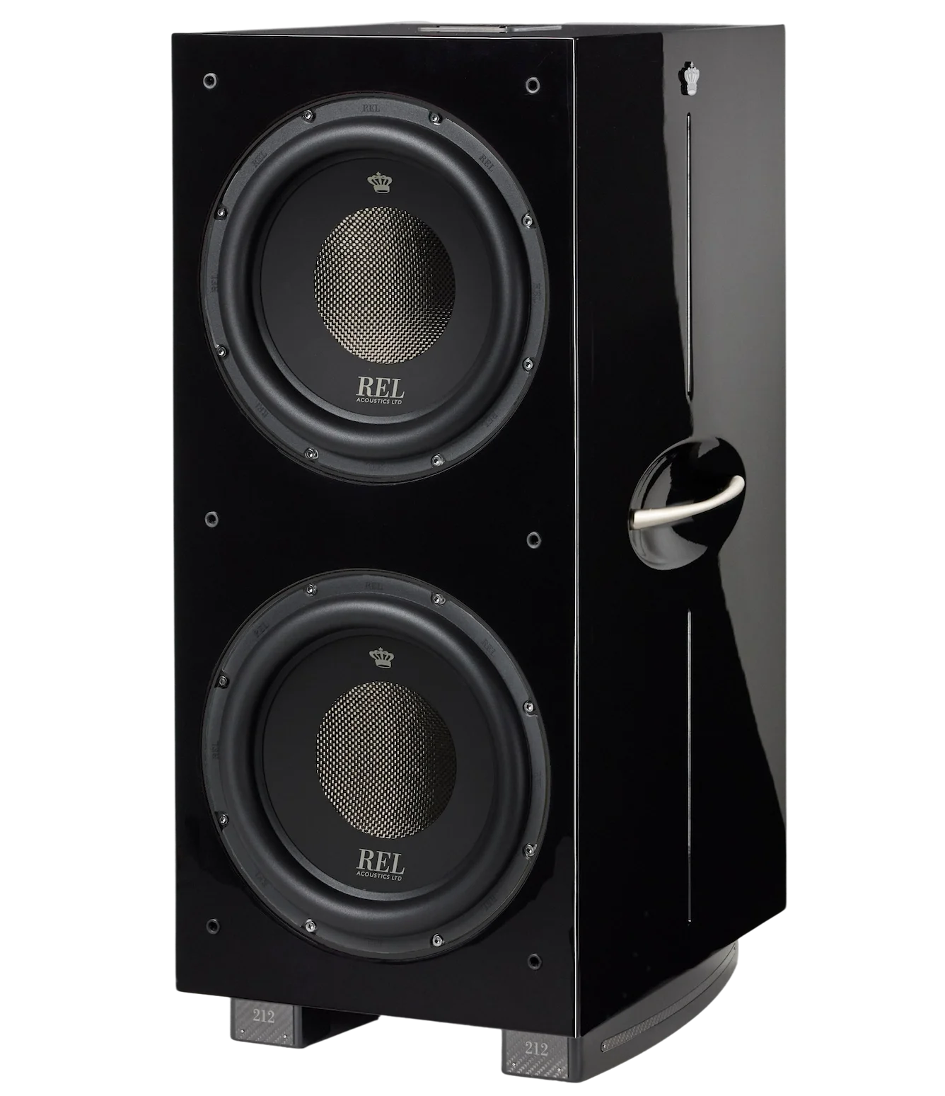 REL 212 Black Label Subwoofer siyah Grill ile gelir