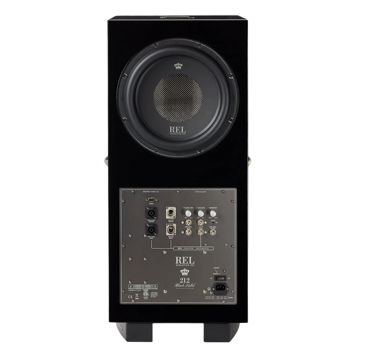 REL 212 Black Label Subwoofer siyah Grill ile gelir