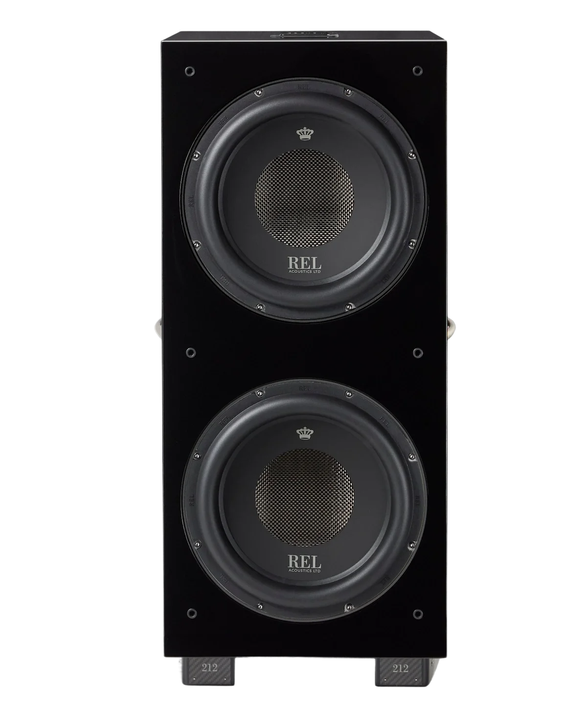 REL 212 Black Label Subwoofer siyah Grill ile gelir