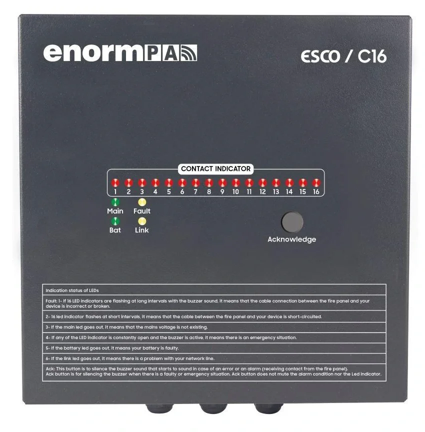 Enorm C16P Duvar Tipi Ethernet Kontak / Röle Kontrol Paneli (Acil Anons sistemini kontrol eder)
