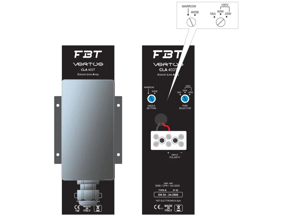 FBT CLA 403 TW | Pasif Line Array Column - 4x3” - 120Wrms - 110°H x 25°V/50°V - IP55 - EN54-24 - White