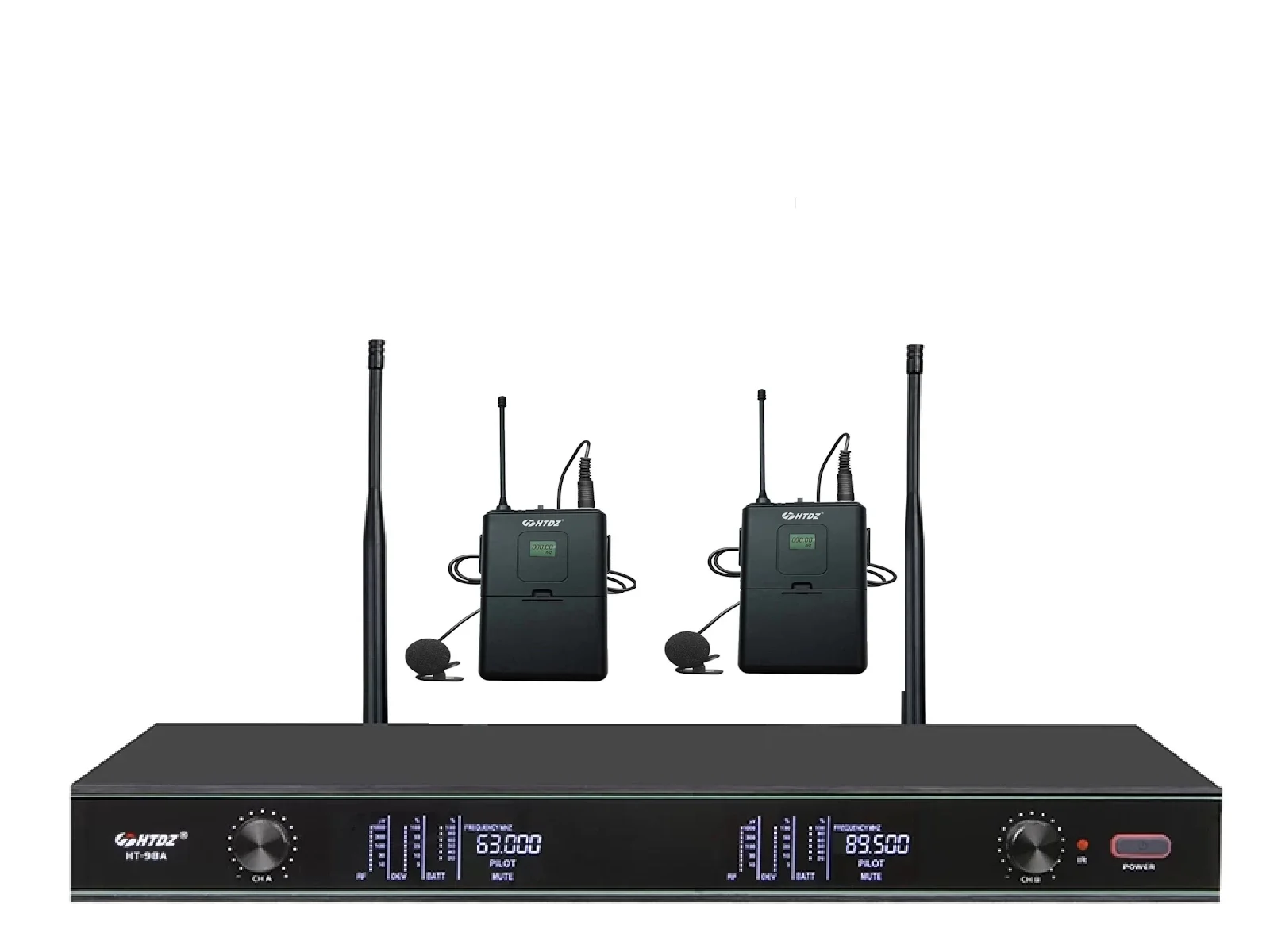 HTDZ HT-99A Çift Yaka Kablosuz Mikrofon Seti 200 kanal Rack Montaj