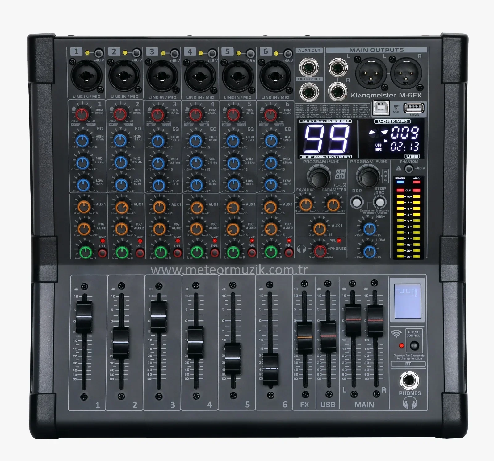 K.Meister PM-6FX 6 Kanal Power Mikser 2x450W, USB, Bluetooth