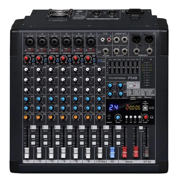 K.Meister PM-8 PRO 8 Kanal Power Mikser 2x650W, USB, Bluetooth