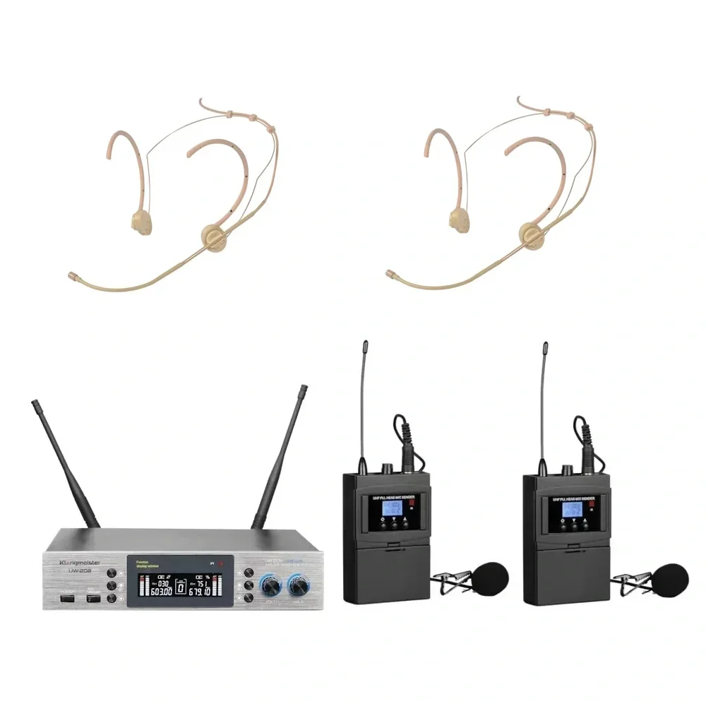 K.Meister UW-202HH Çift Yaka + Headset Kablosuz Mikrofon Seti | 2x380 Kanal | Anti-Feedback