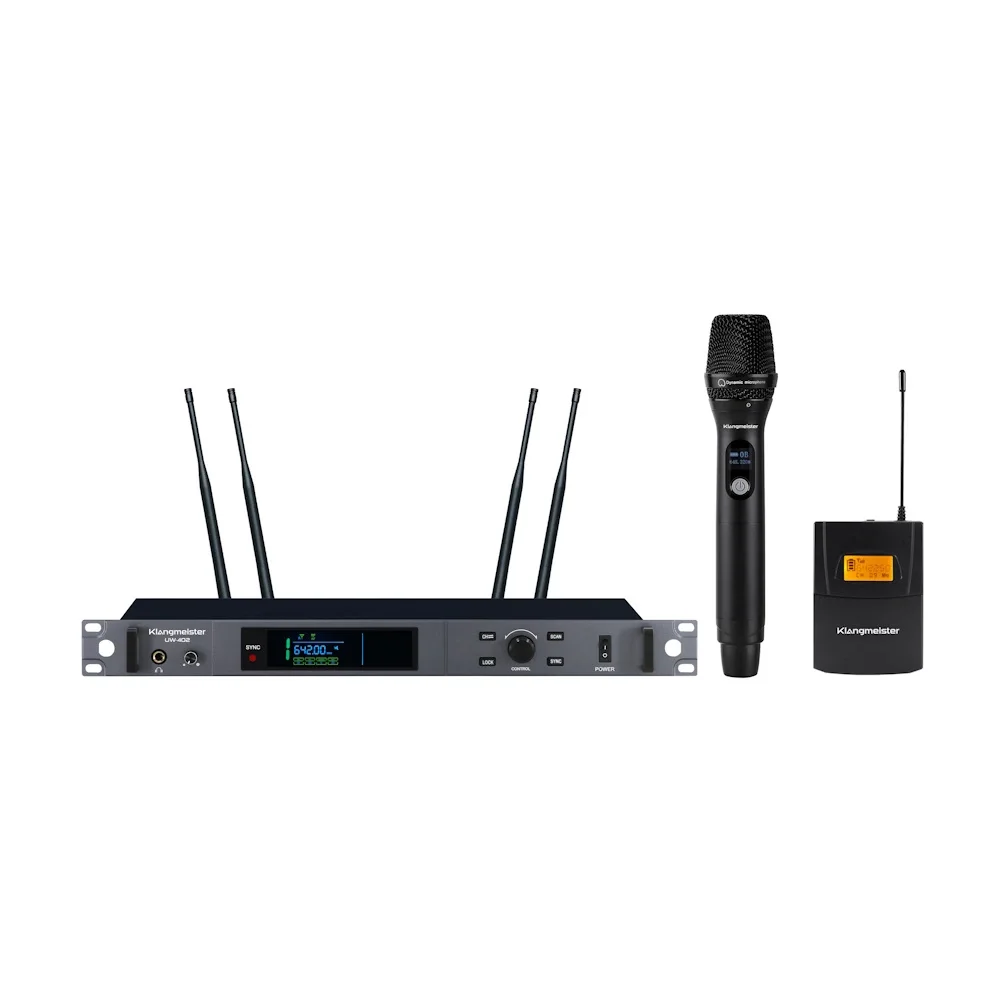 K.Meister UW402EY El + Yaka UHF Kablosuz Mikrofon Seti, Uzun Menzilli