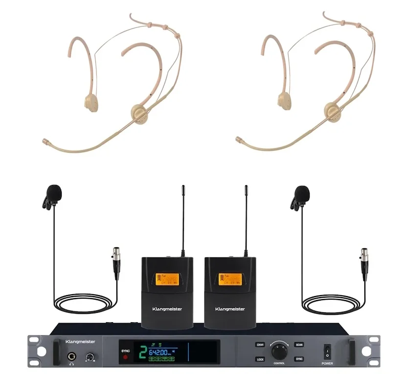 K.Meister UW-402HH Çift Headset + Yaka Kablosuz Mikrofon Seti, Uzun Menzil