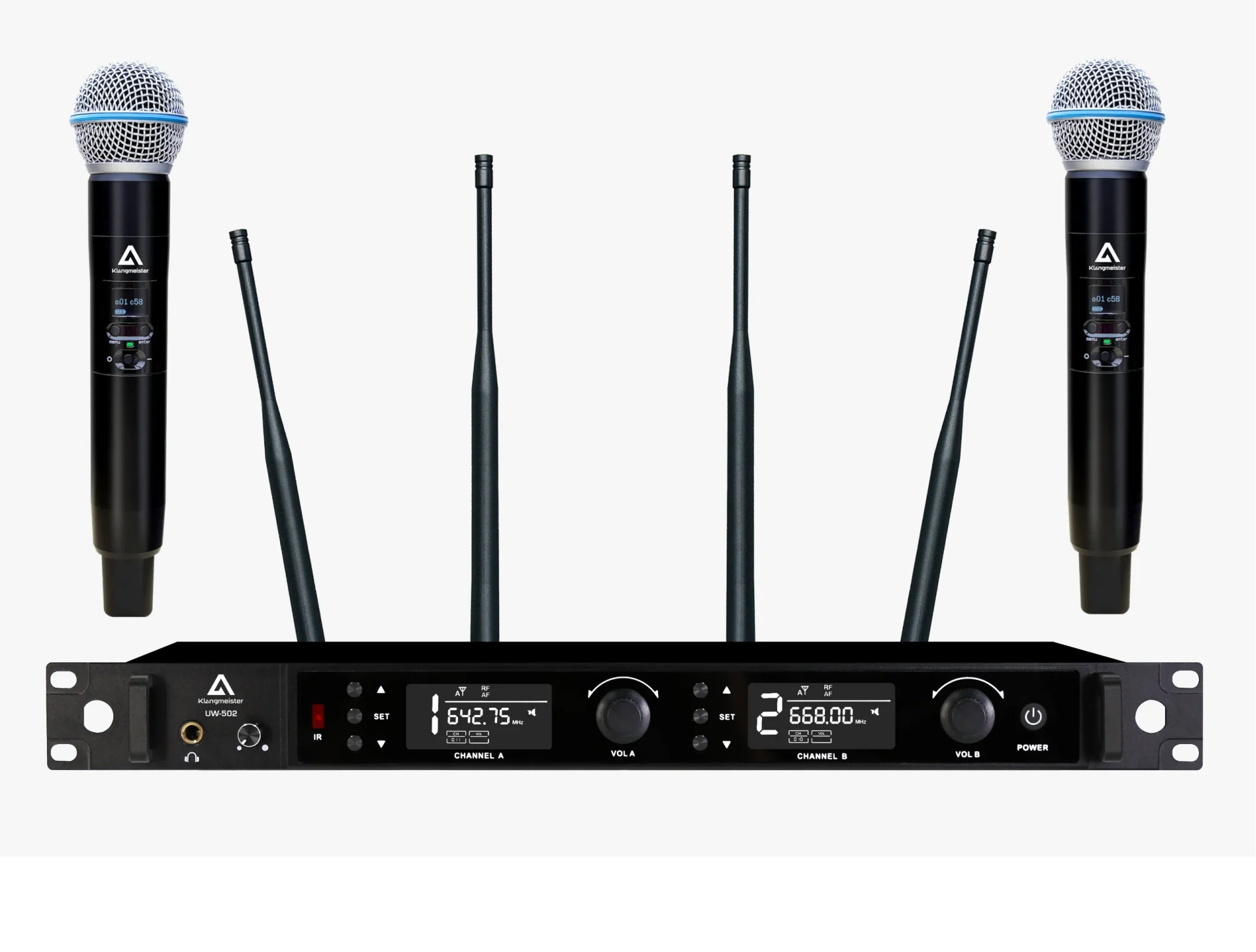 K.Meister UW-502EE Çift El UHF Kablosuz Mikrofon Seti, Uzun Menzilli