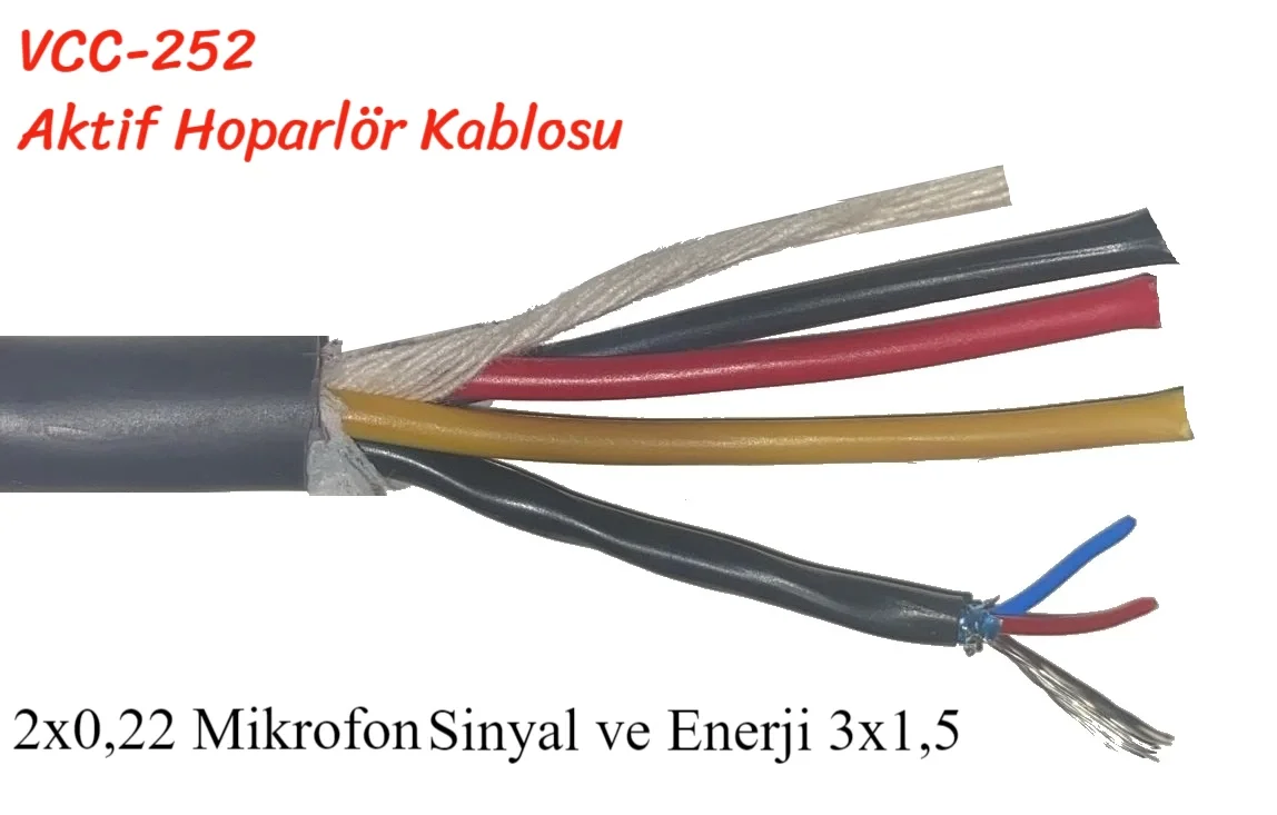 Lookab VCC-252 Hibrid Aktif Hoparlör veya Işık Kablosu, 3x1,5 TTR + 2x0,22 DMX / Mikrofon Kablosu