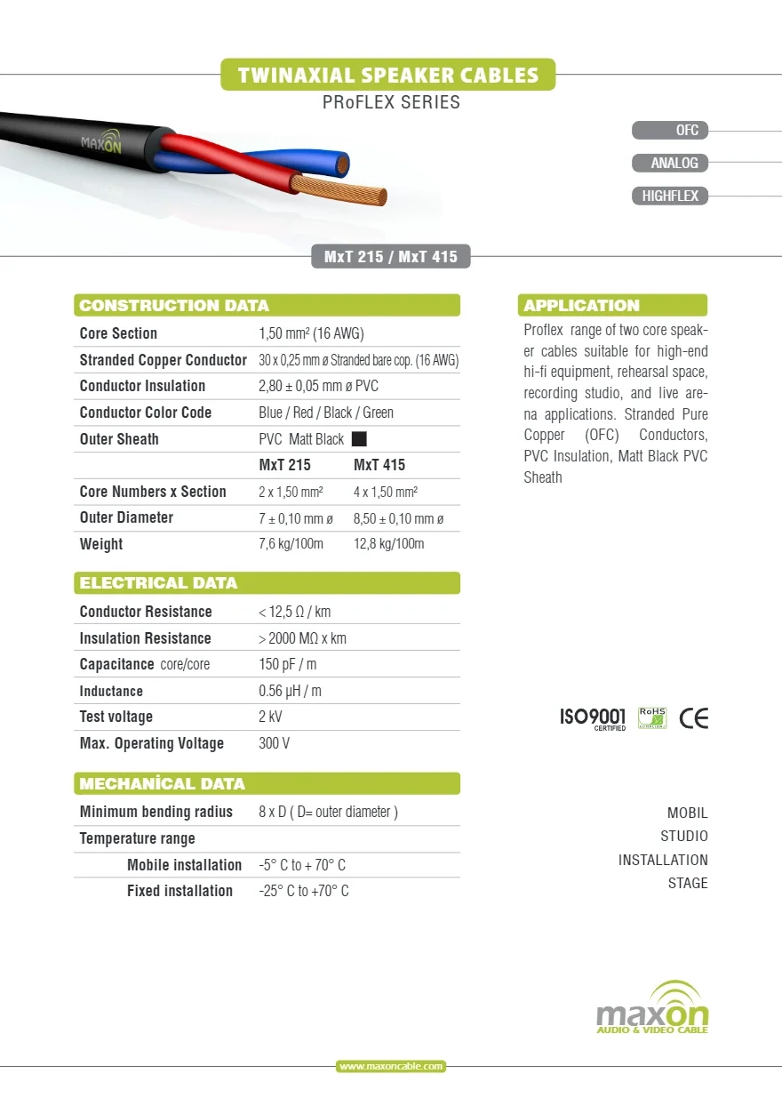 Maxon MxT-225 2x2,5 Twinax Hoparlör Kablosu, (100-metre Rulo)