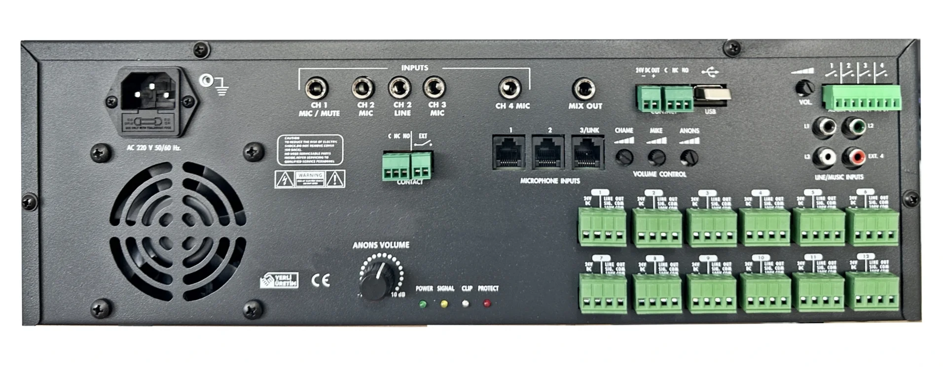Meteor ACL-COMPACT Acil Anons Sistemi, 12 Zone, 500W 100V Amfili, Mesaj Kayıt ve Otomatik Anons