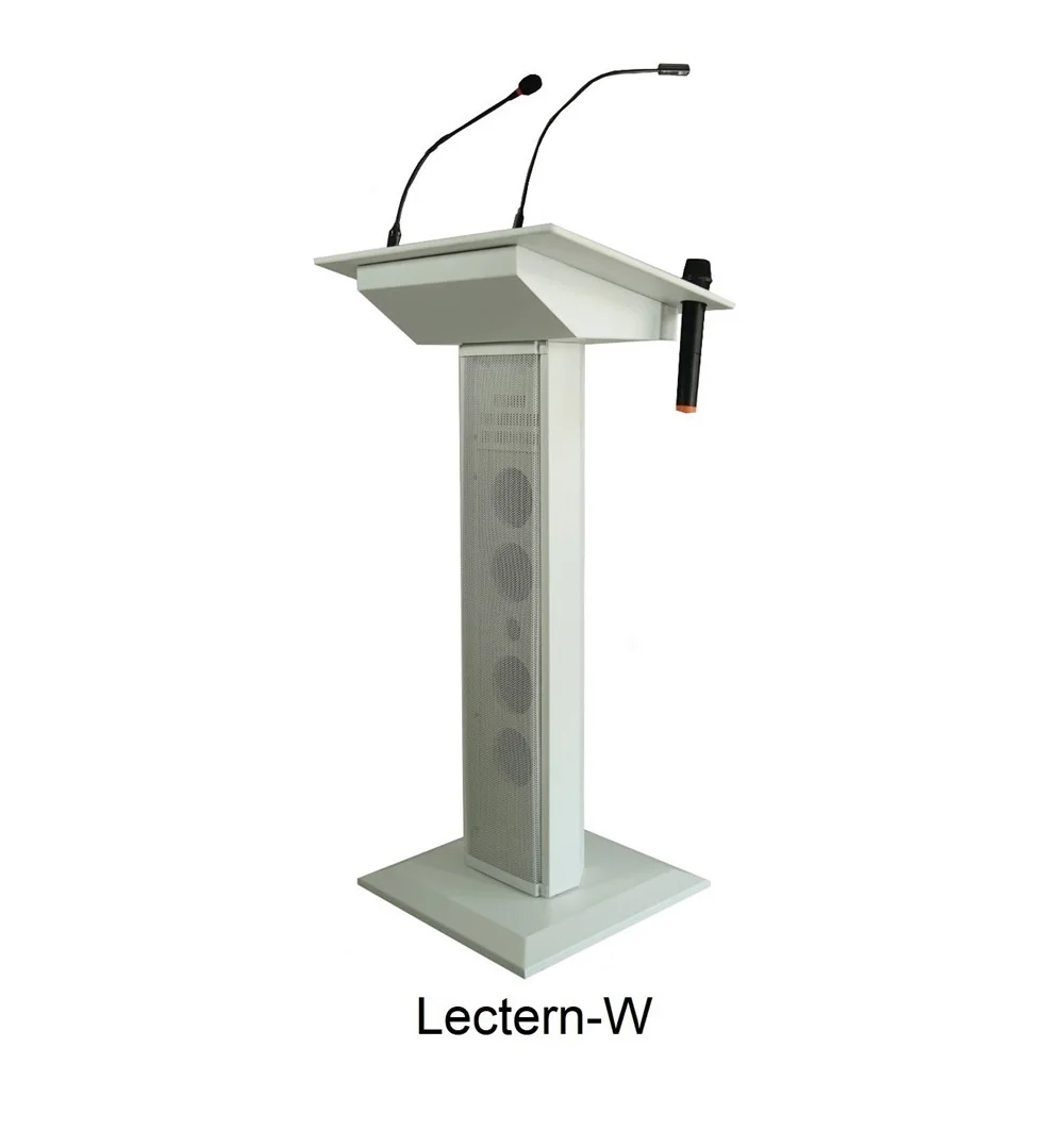Lectern-W Dijital Kürsü, AllinOne, Aktif 4x4 Hoparlör, Kablosuz Mik, Kazboynu Mik, USB, Bluetooth, Kayıt, Beyaz Renk