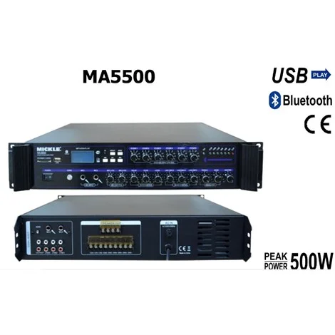 Mickle MA5200 200W/100V 6-zone Volum Ayarlı Mikser Amfi, USB / Bluetooth