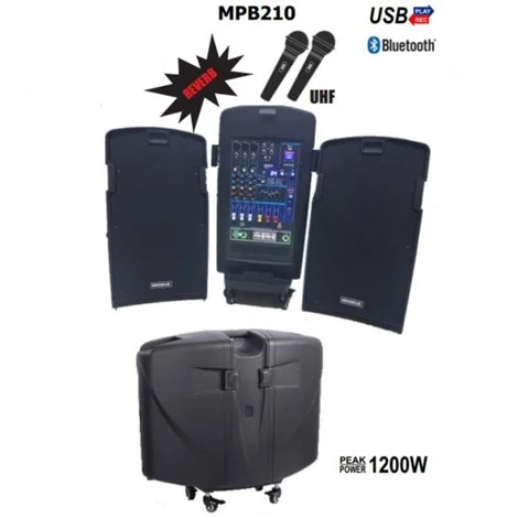 Mickle MPB210 2x10" Şarjlı Taşınabilir Çift Hoparlörlü Mikrofonlu Ses Sistemi Seti USB Bluetooth