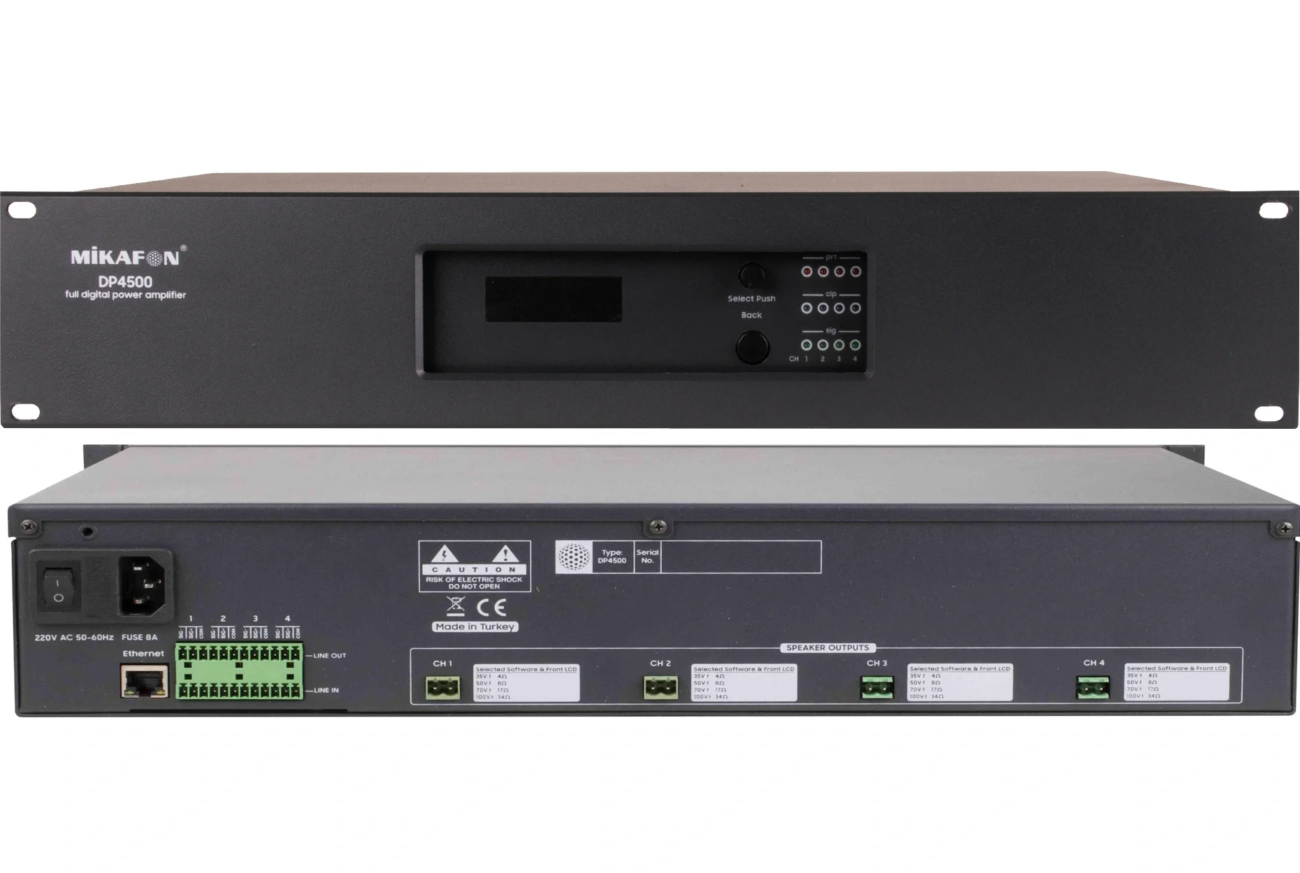 Mikafon DP4500 Power Amplifikatör 4x250W/100V | Yönetilebilir Network IP