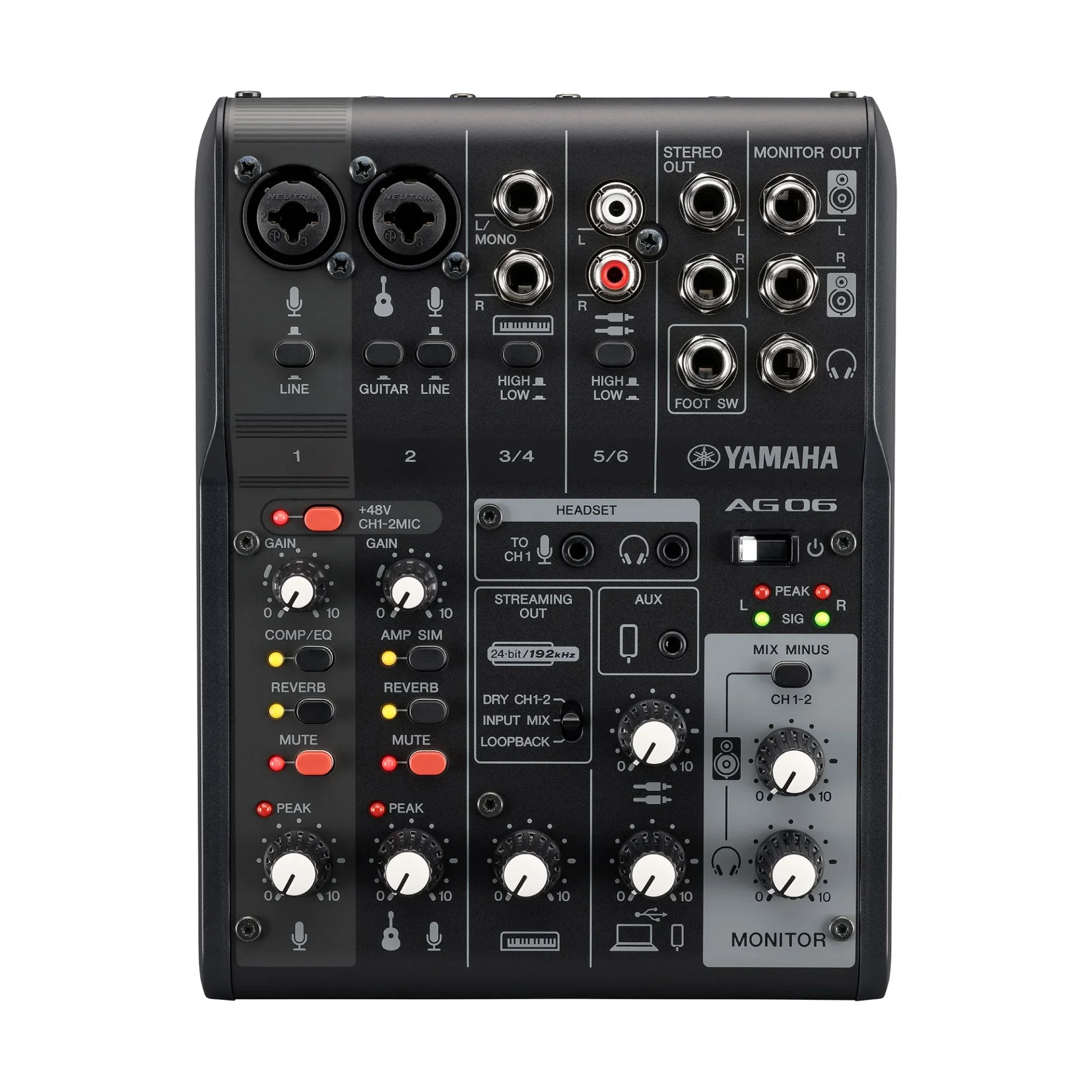 Yamaha AG06MK2 B 6 Kanallı Canlı Yayın Mikseri ve USB Ses Kartı, Siyah