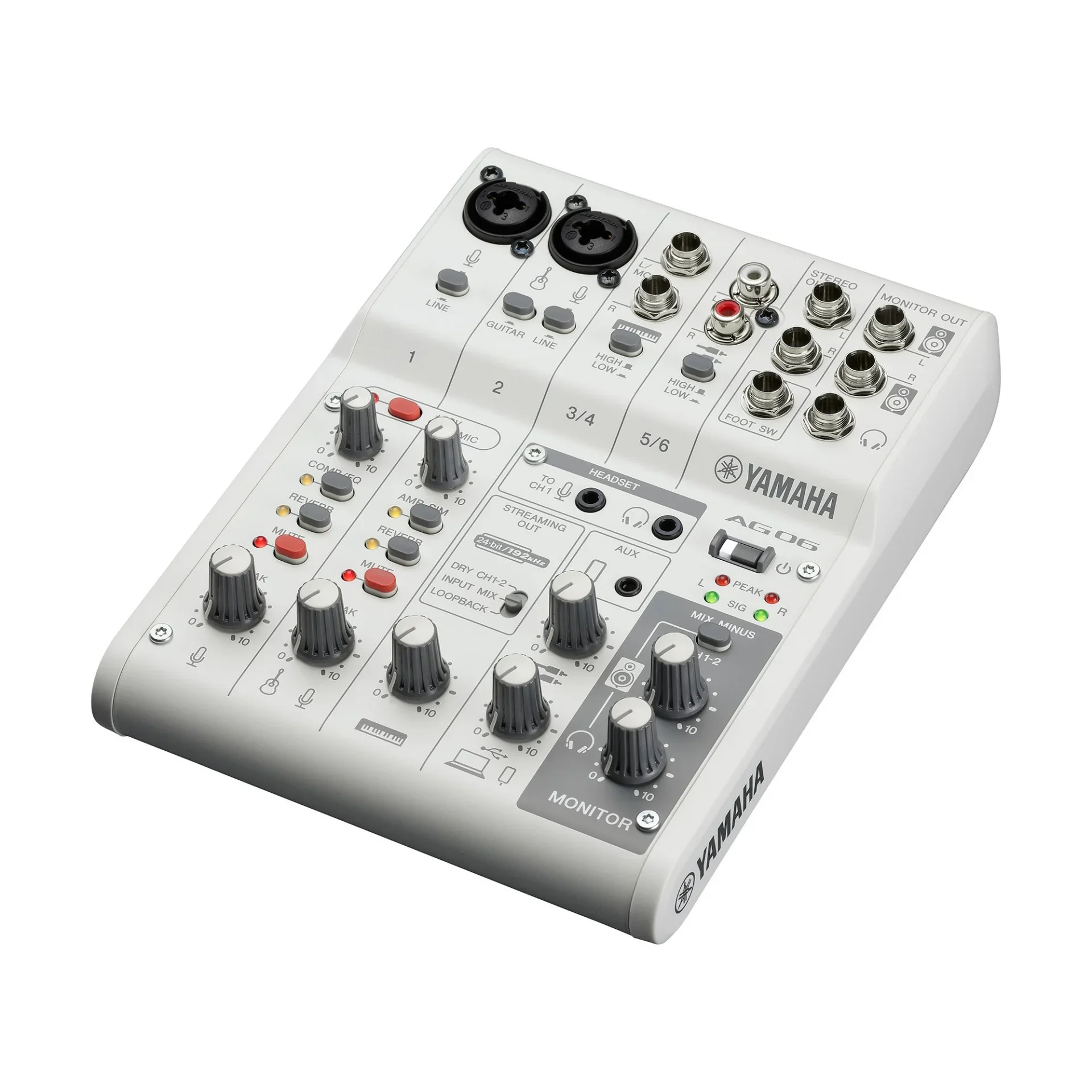 Yamaha AG06MK2 W 6 Kanallı Canlı Yayın Mikseri ve USB Ses Kartı, Beyaz